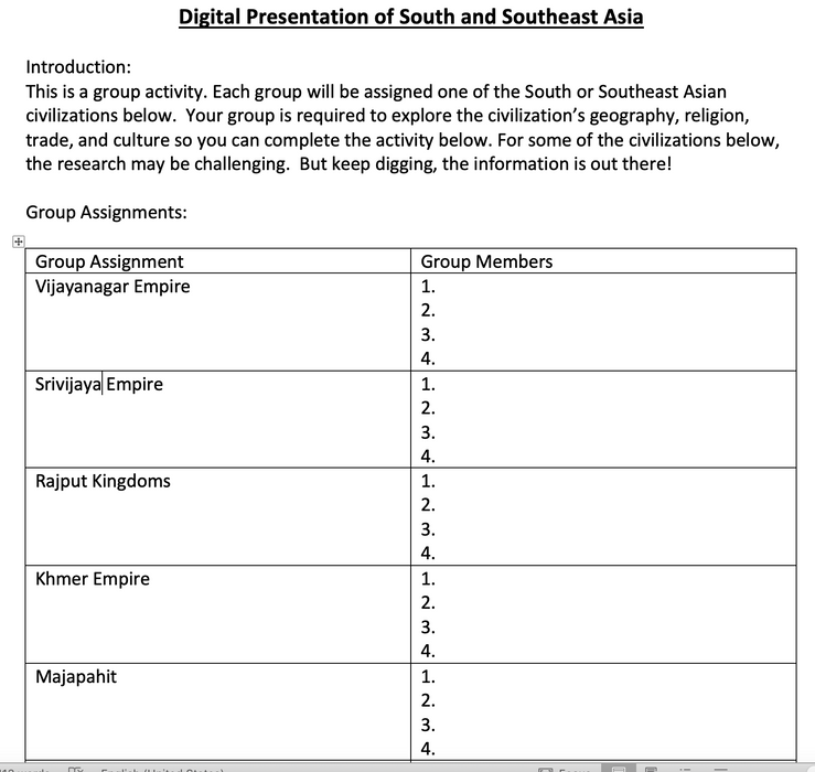 Digital Presentation: South and Southeast Asia with Rubric